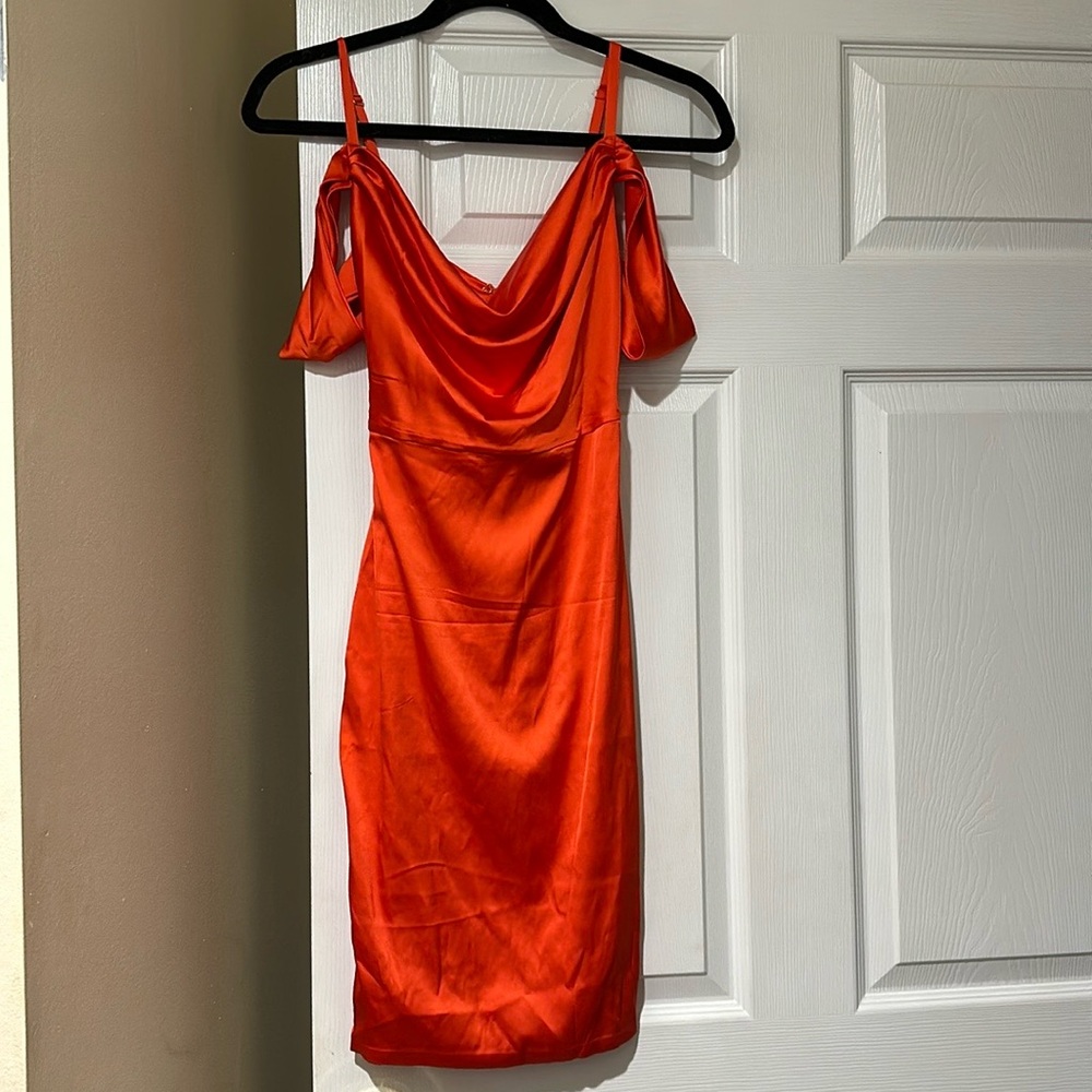 Oh Polly satin cowl dress knee length in red size UK 4 / US 0